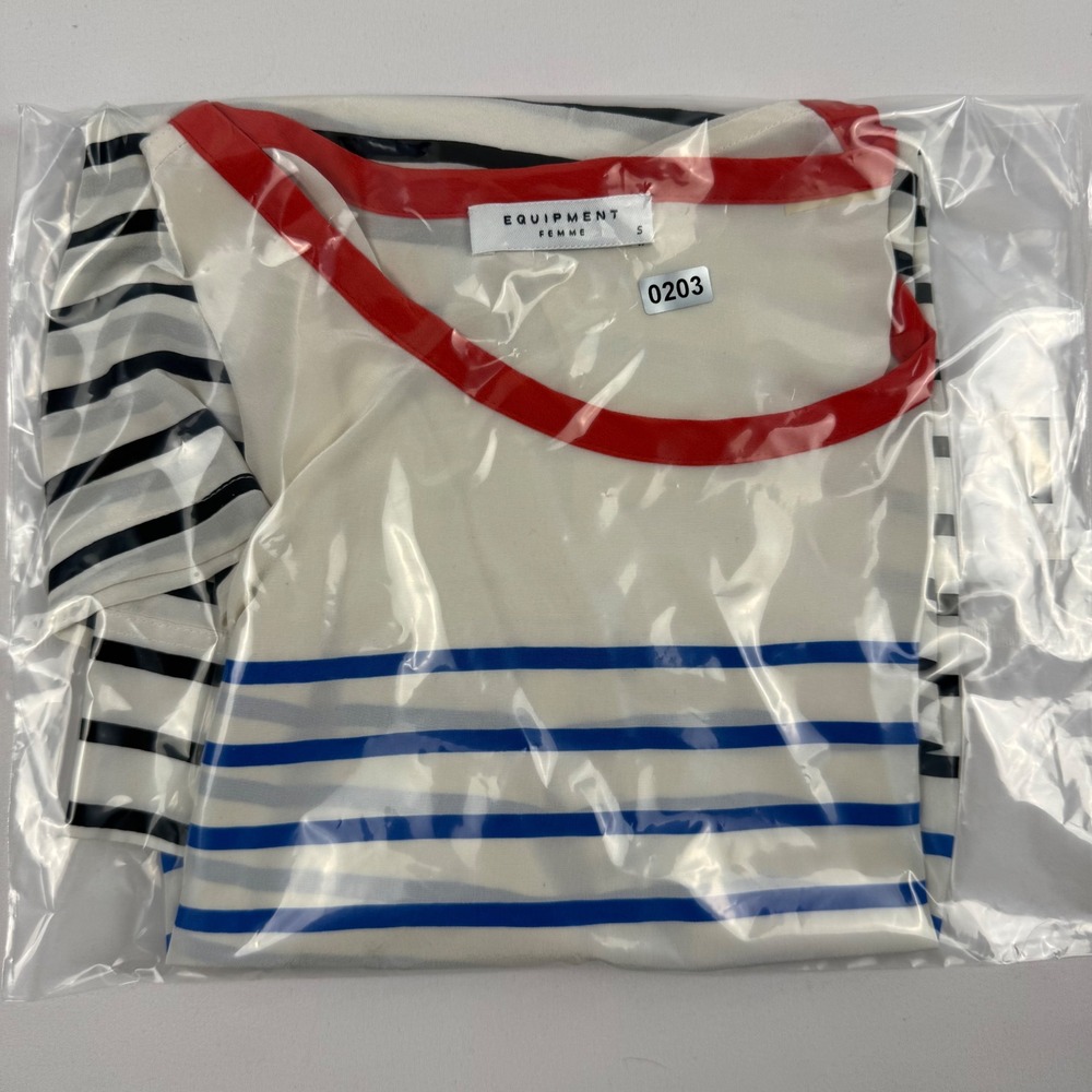 Equipment Femme 100% Silk Striped Long Sleeve Blouse Red Trim Q565B-E315G Small - Picture 11 of 11